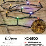 Catena luminosa 20 LED luce multicolor da 2,3 metri alimentazione a batterie (non incluse) per uso interno funzione timer on/off