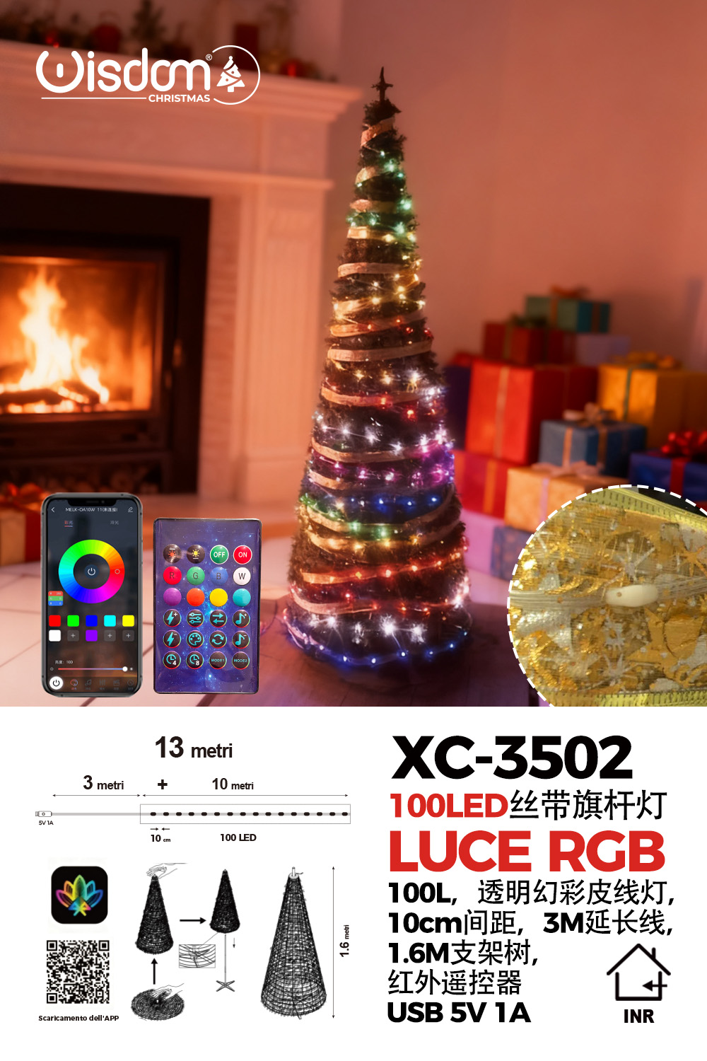 XC-3502 Albero di Natale luce LED RGB controllo tramite app e telecomando - immagine 1