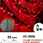 Catena luminosa da 33 metri a forma di perline con 1000LED luce rossa per uso interno/esterno 8 giochi luce
