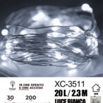 Catena luminosa 20 microLED REFLEX luce fredda fissa e intermittente da 2,3 metri alimentazione a pile per uso interno con funzione timer