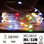 Catena luminosa 20 microLED REFLEX luce multicolor fissa e intermittente da 2,3 metri alimentazione a pile per uso interno con funzione timer