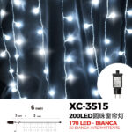 Tenda luminosa natalizia da 6 metri 200 LED luce fredda fissa+intermittente alimentazione a corrente con 8 giochi luce indicato per uso interno/esterno