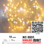 Catena luminosa da 18 metri con 300 LED totali luce calda fissa+intermittente e fredda con flash per uso interno/esterno funzione timer on/off