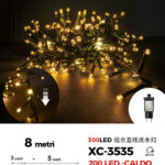 Catena luminosa da 8 metri con 300 LED totali luce calda fissa+intermittente con flash per uso interno/esterno
