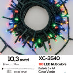 Catena luminosa da 10,3 metri 100 LED REFLEX luce multicolor con luce fissa+7 giochi alimentazione a batterie (non incluse) per uso interno/esterno funzione timer on/off