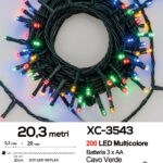 Catena luminosa da 20,3 metri 200 LED REFLEX luce multicolor con luce fissa+7 giochi alimentazione a batterie (non incluse) per uso interno/esterno funzione timer on/off