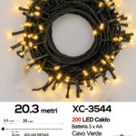 Catena luminosa da 20,3 metri 200 LED REFLEX luce calda con luce fissa+7 giochi alimentazione a batterie (non incluse) per uso interno/esterno funzione timer on/off