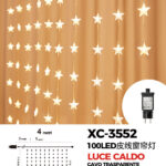 Tenda luminosa natalizia da 4 metri 100 LED luce calda a forma di stelline alimentazione a corrente con 8 giochi luce indicato per uso interno