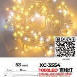 Catena luminosa da 53 metri con 1000 LED totali luce calda fissa+intermittente e fredda con flash per uso interno/esterno funzione timer on/off