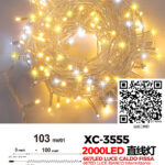 Catena luminosa da 103 metri con 2000 LED totali luce calda fissa+intermittente e fredda con flash per uso interno/esterno funzione timer on/off