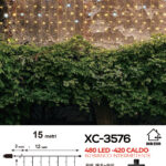 Tenda luminosa 15 metri con 480LED (420 luce calda fissa + 60luce intermittente bianca con flash) luce ip44 per uso interno esterno