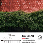 Tenda luminosa 15 metri con 480LED (420 luce rossa fissa + 60luce intermittente bianca con flash) luce ip44 per uso interno esterno