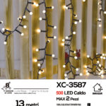 Catena luminosa da 13 metri a forma di perline con 500LED luce calda per uso interno/esterno 8 giochi luce