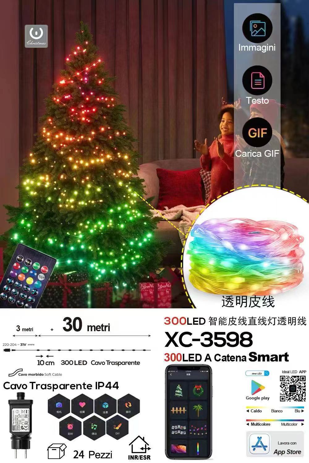 XC-3598 Catena luminosa intelligente da 30 metri 300LED controllabile tramite app - immagine 1