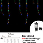 Tenda luminosa da 13 metri decorativa natalizia con 420 LED REFLEX luce multicolor effetto pioggia adatto per uso interno/esterno IP44