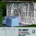 Tenda luminosa natalizia da 3 metri con 180 LED luce fredda alimentazione a corrente con 8 giochi luce indicato per uso interno