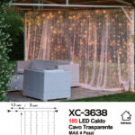 Tenda luminosa natalizia da 3 metri con 180 LED luce calda alimentazione a corrente con 8 giochi luce indicato per uso interno