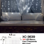 Tenda luminosa natalizia da 4,5 metri con 160 LED reflex luce fredda alimentazione a corrente con 8 giochi luce indicato per uso interno
