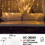 Tenda luminosa natalizia da 4,5 metri con 160 LED reflex luce calda alimentazione a corrente con 8 giochi luce indicato per uso interno