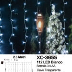 Tenda luminosa da 2 metri con 112 LED REFLEX luce fredda 8 giochi luce alimentazione a batteria per uso interno/esterno e funzione timer on/off