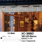 Tenda luminosa da 6,3 metri con 160 LED luce fredda 8 giochi luce alimentazione a batterie (3XAA non incluse) funzione timer on/off