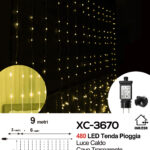 Tenda luminosa da 9 metri decorativa natalizia con 480 LED luce calda effetto pioggia adatto per uso interno/esterno IP44 e 6 giochi luce