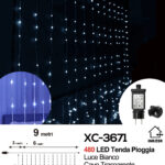 Tenda luminosa da 9 metri decorativa natalizia con 480 LED luce fredda effetto pioggia adatto per uso interno/esterno IP44 e 6 giochi luce