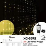 Tenda luminosa da 6 metri decorativa natalizia con 240 LED luce calda effetto pioggia adatto per uso interno/esterno IP44 e 6 giochi luce