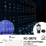 Tenda luminosa da 6 metri decorativa natalizia con 240 LED luce fredda effetto pioggia adatto per uso interno/esterno IP44 e 6 giochi luce