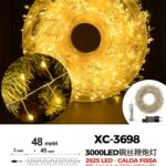 Catena luminosa 3000 micro LED luce calda da 48 metri con 8 giochi luce per uso interno/esterno
