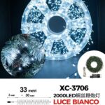 Catena luminosa 2000 micro LED luce fredda da 33 metri con 8 giochi luce per uso interno/esterno