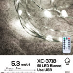 Catena luminosa 50 microLED luce bianca da 5,3 metri alimentazione usb con telecomando 8 giochi luce per uso interno