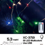 Catena luminosa 50 microLED luce multicolor da 5,3 metri alimentazione usb con telecomando 8 giochi luce per uso interno