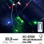 Catena luminosa 100 microLED luce muticolor da 10,3 metri alimentazione usb con telecomando 8 giochi luce per uso interno