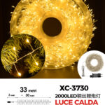 Catena luminosa 2000 micro LED luce calda da 33 metri con 8 giochi luce per uso interno/esterno