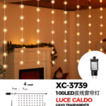 Tenda luminosa natalizia da 4 metri 100 LED luce calda alimentazione a corrente con 8 giochi luce indicato per uso interno