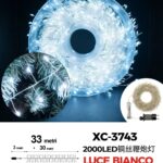 Catena luminosa 2000 micro LED luce fredda da 33 metri con 8 giochi luce per uso interno/esterno