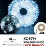 Catena luminosa 3000 micro LED luce fredda da 48 metri con 8 giochi luce per uso interno/esterno