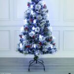 Albero in fibra ottica Luce Bianca 8 giochi di luce ,con aghi di pino con bordo bianco 270 punte , pigne , bacche , luci Bianche ,120 cm