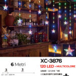 Tenda luminosa 6 metri a forma di stelle natalizie con 120 LED REFLEX luce multicolor alimentazione a corrente per uso interno/esterno 8 giochi luce