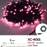 Catena luminosa 100 LED luce rosa da 8 metri con 8 giochi di luce ip44 per uso interno esterno