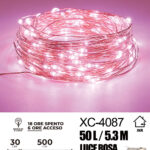 Catena luminosa 50 microLED REFLEX luce rosa fissa e intermittente da 5,3 metri alimentazione a pile per uso interno con funzione timer on-off