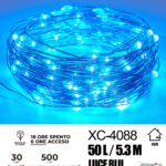Catena luminosa 50 microLED REFLEX luce blu fissa e intermittente da 5,3 metri alimentazione a pile per uso interno con funzione timer on-off