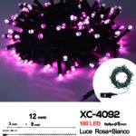 Catena luminosa 180 LED luce rosa+bianca da 12 metri con 8 giochi di luce ip44 per uso interno esterno