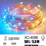 Catena luminosa 50 microLED REFLEX luce multicolor fissa e intermittente da 5,3 metri alimentazione a pile per uso interno con funzione timer on-off