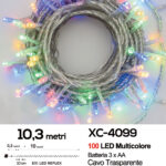 Catena luminosa da 10,3 metri 100 LED REFLEX luce multicolor con luce fissa+7 giochi alimentazione a batterie (non incluse) per uso interno/esterno funzione timer on/off