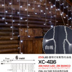 Tenda luminosa 6 metri con 256LED totali (216 luce bianca fissa+40 luce intermittente bianca con flash) ip44 per uso interno esterno