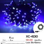 Catena luminosa 100 LED luce blu+bianca da 8 metri con 8 giochi di luce ip44 per uso interno esterno
