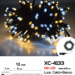 Catena luminosa 180 LED luce calda+bianca da 12 metri con 8 giochi di luce ip44 per uso interno esterno
