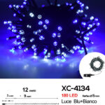 Catena luminosa 180 LED luce blu+bianca da 12 metri con 8 giochi di luce ip44 per uso interno esterno